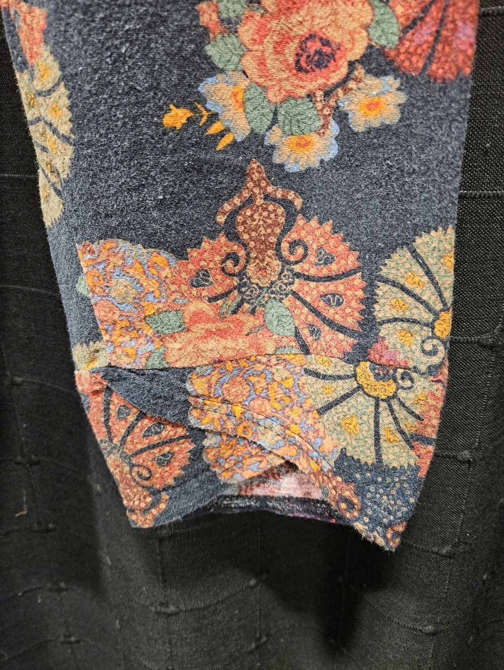 Urban Outfitters Boho Floral Tapestry Tulip Hem Pants XS Charcoal Orange Knit - Picture 6 of 6